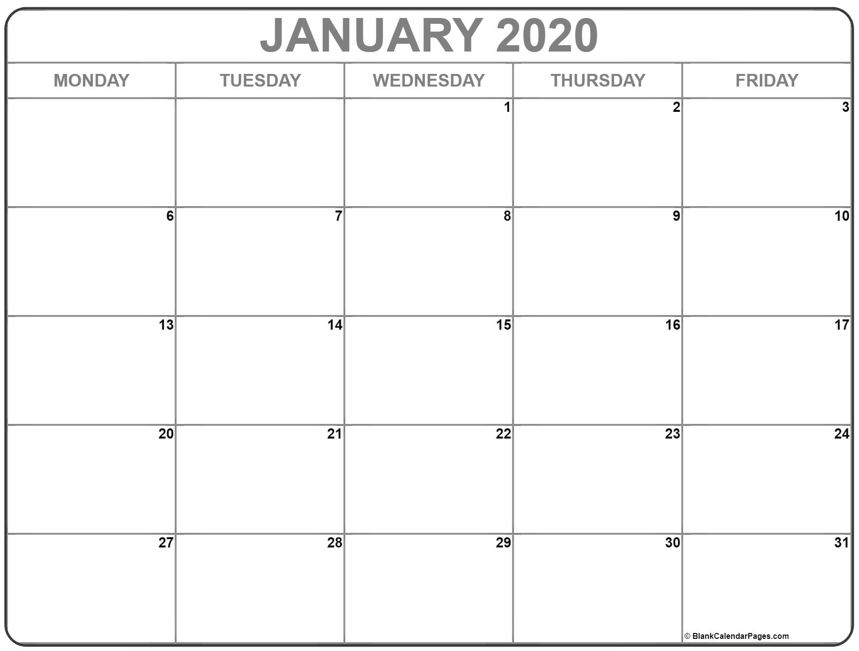 January 2020 Monday Calendar | Monday To Sunday