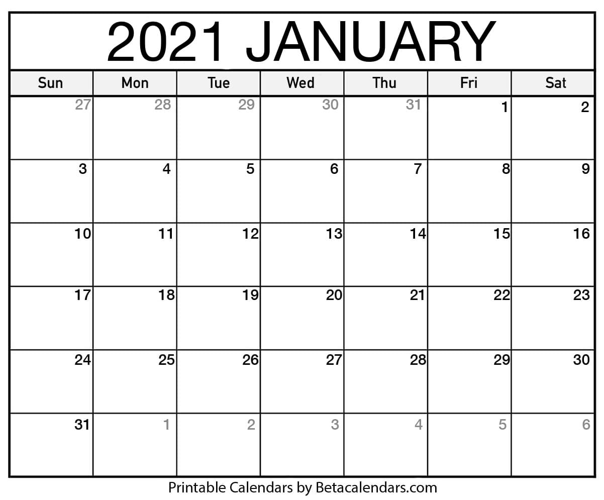 January 2021 Calendar | Blank Printable Monthly Calendars