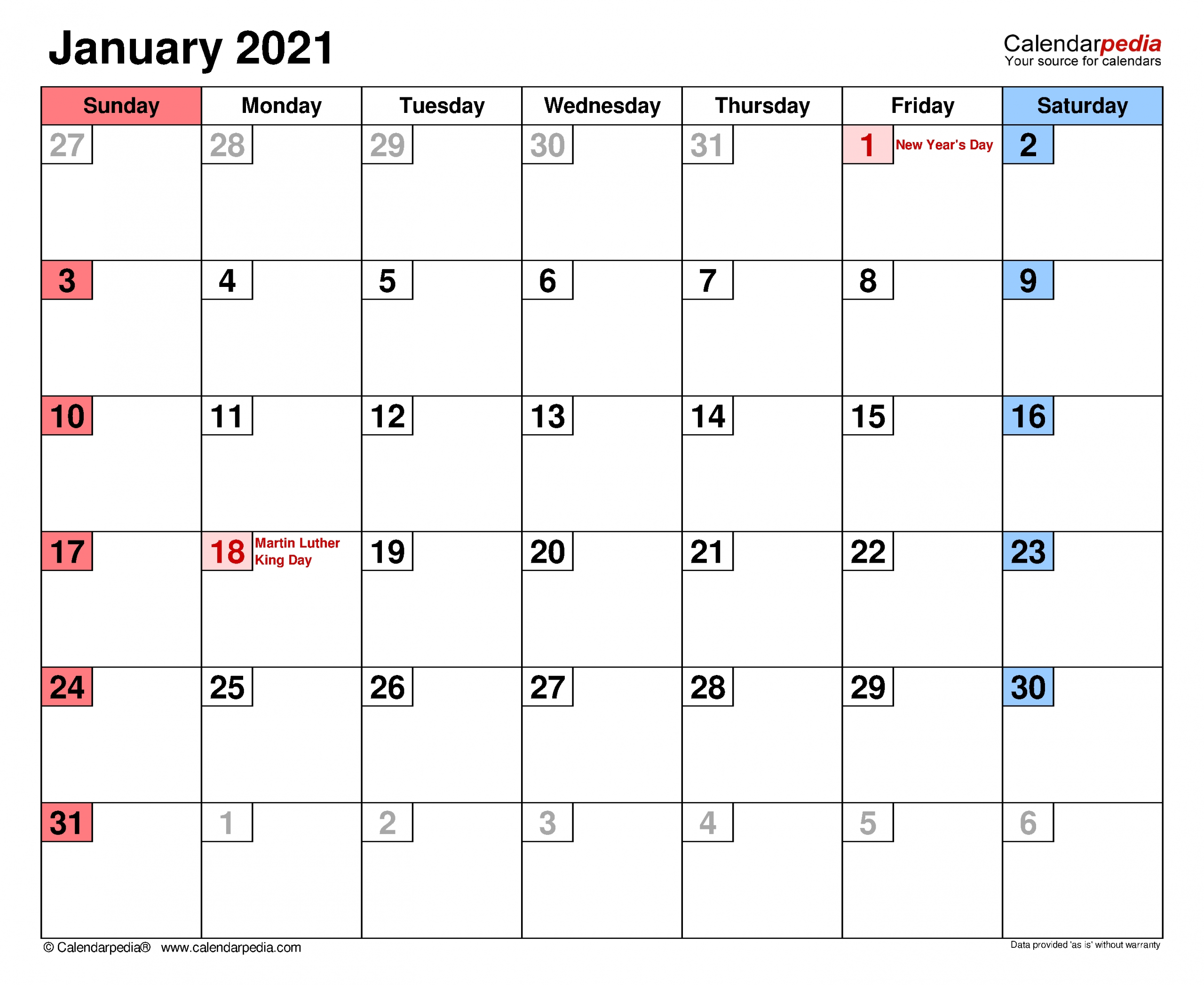 January 2021 Calendar | Templates For Word, Excel And Pdf