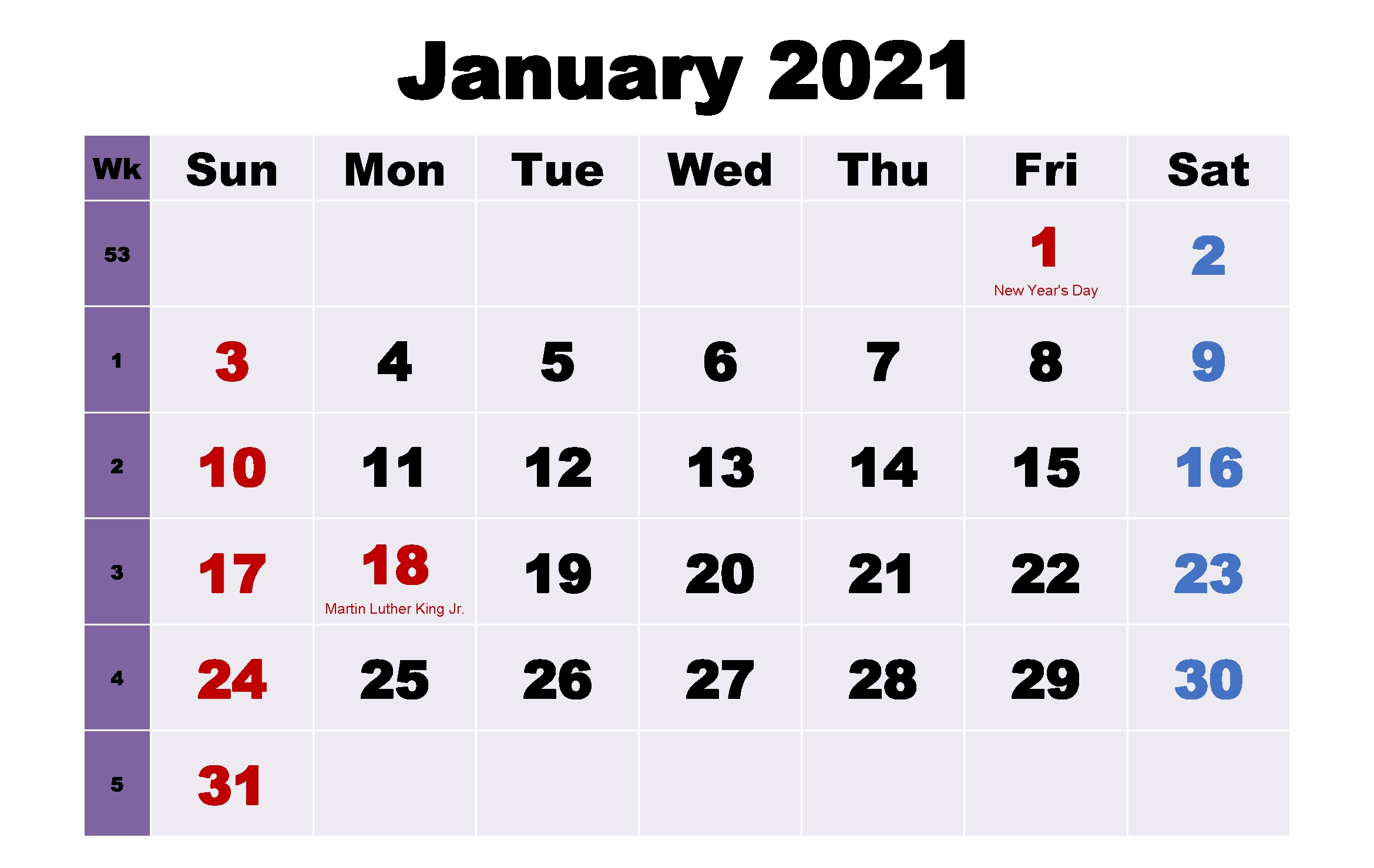 January 2021 Calendar With Holidays In 2020 | 2021 Calendar