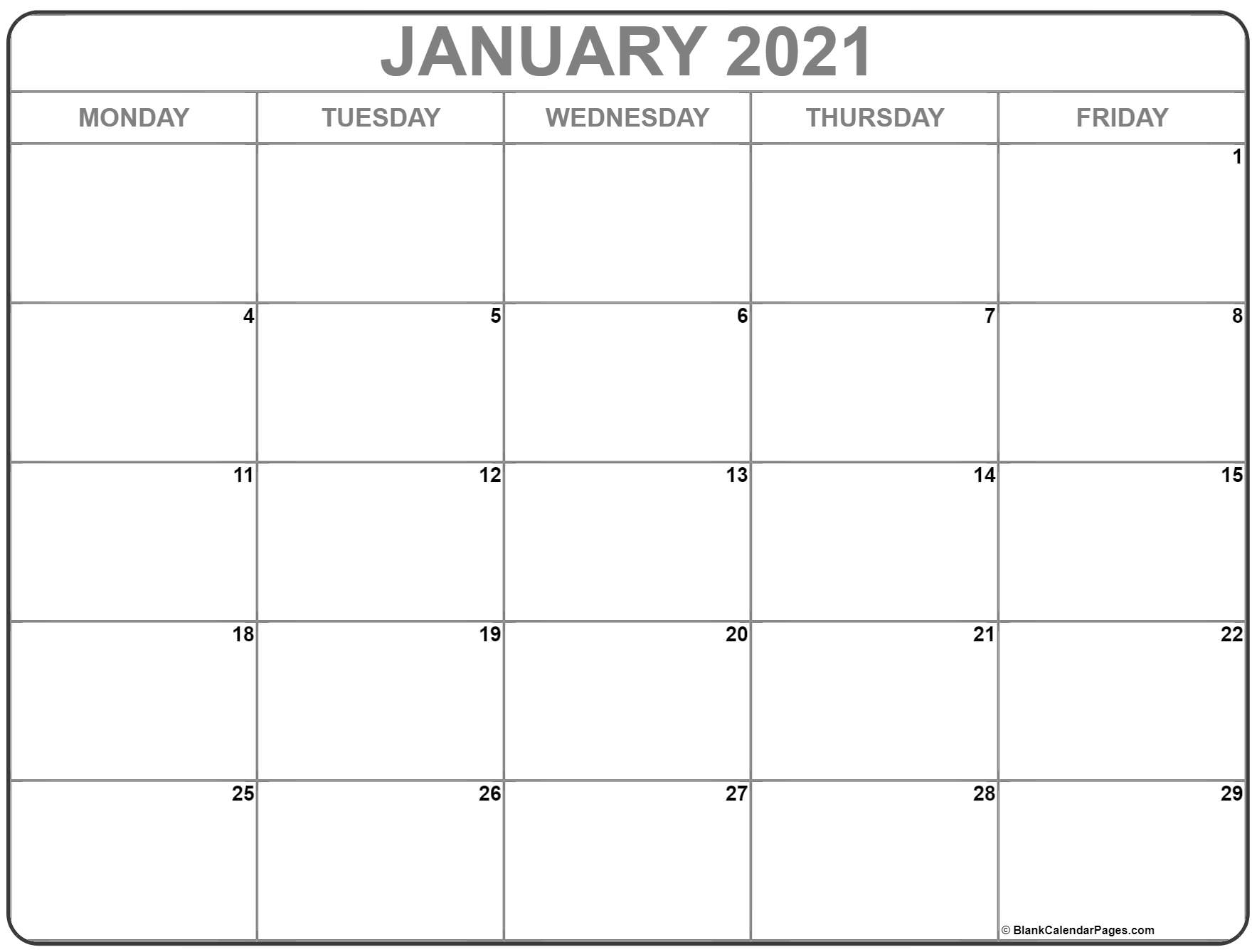 January 2021 Monday Calendar | Monday To Sunday