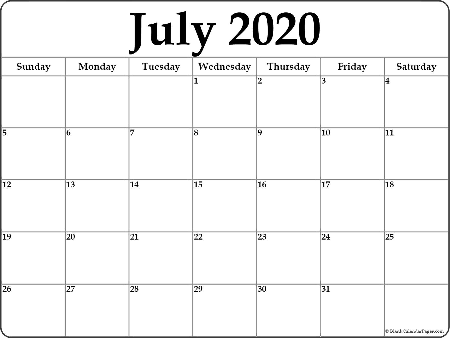 July 2020 Calendar | Free Printable Monthly Calendars pertaining to 2020 Free Monthly Calendars To Print