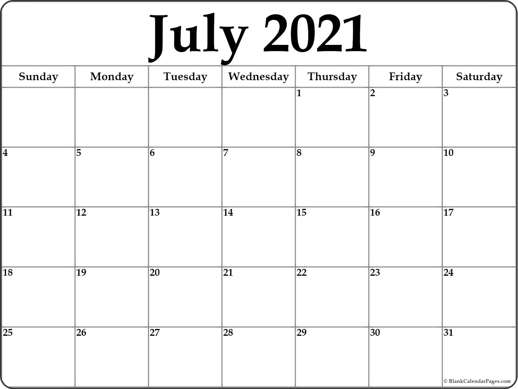 July 2021 Calendar | Free Printable Monthly Calendars