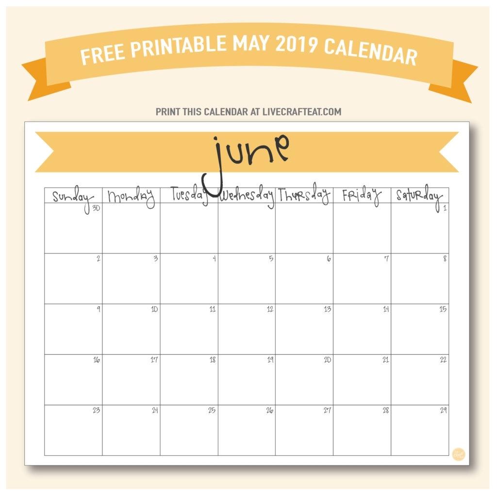 June 2019 Calendar - Free Printable | Live Craft Eat