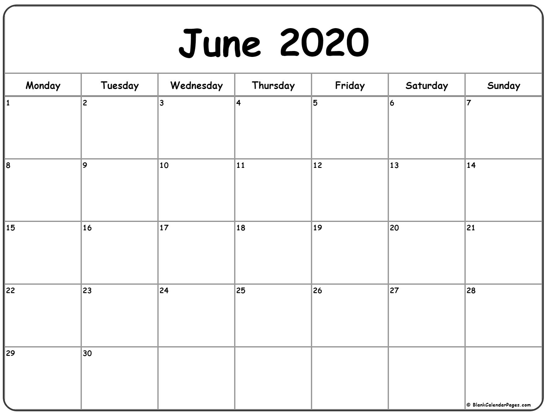 June 2020 Monday Calendar | Monday To Sunday with Printable Monday Calendar Monday Start