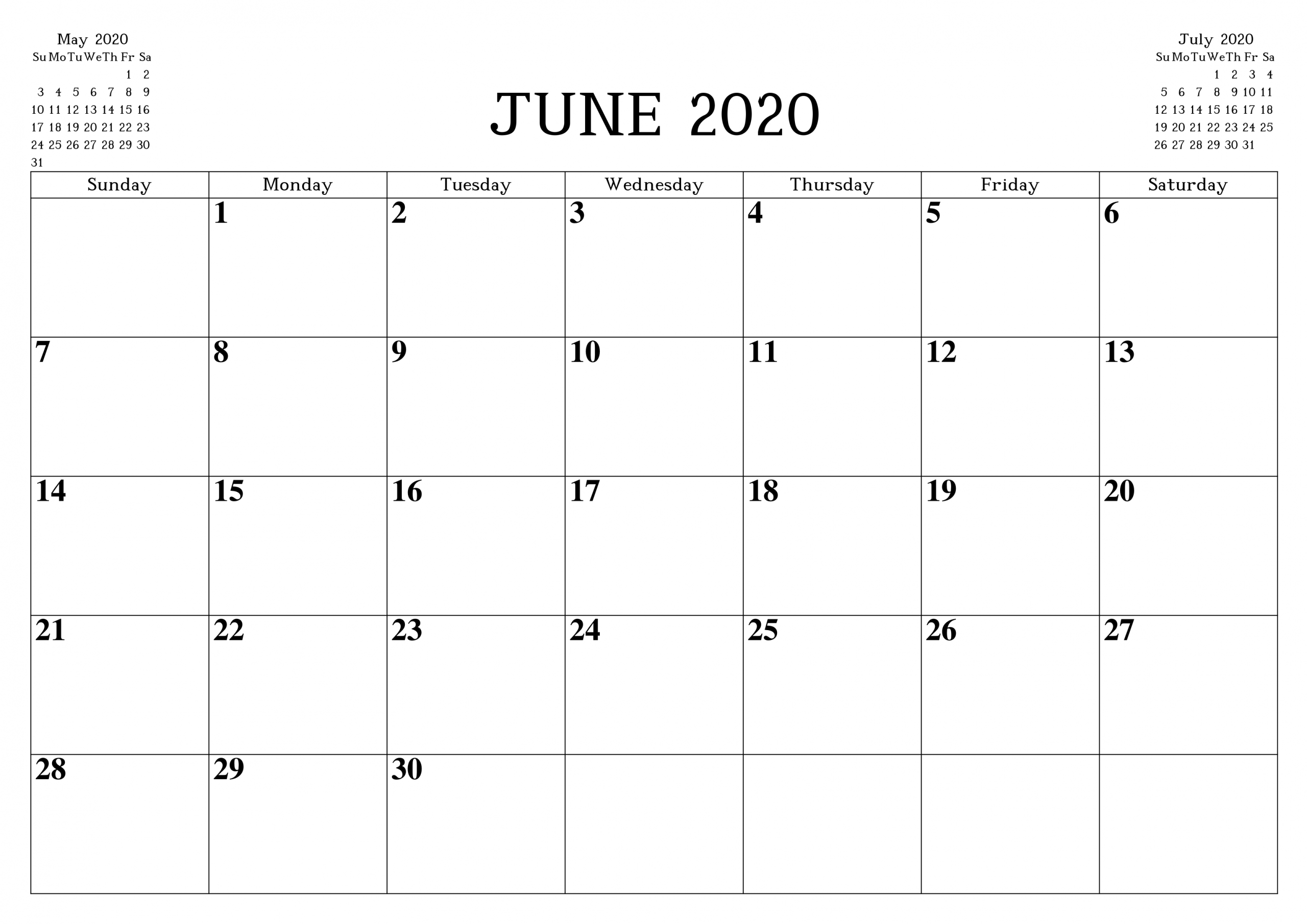 June 2020 Printable Calendar Free Waterproof - Free