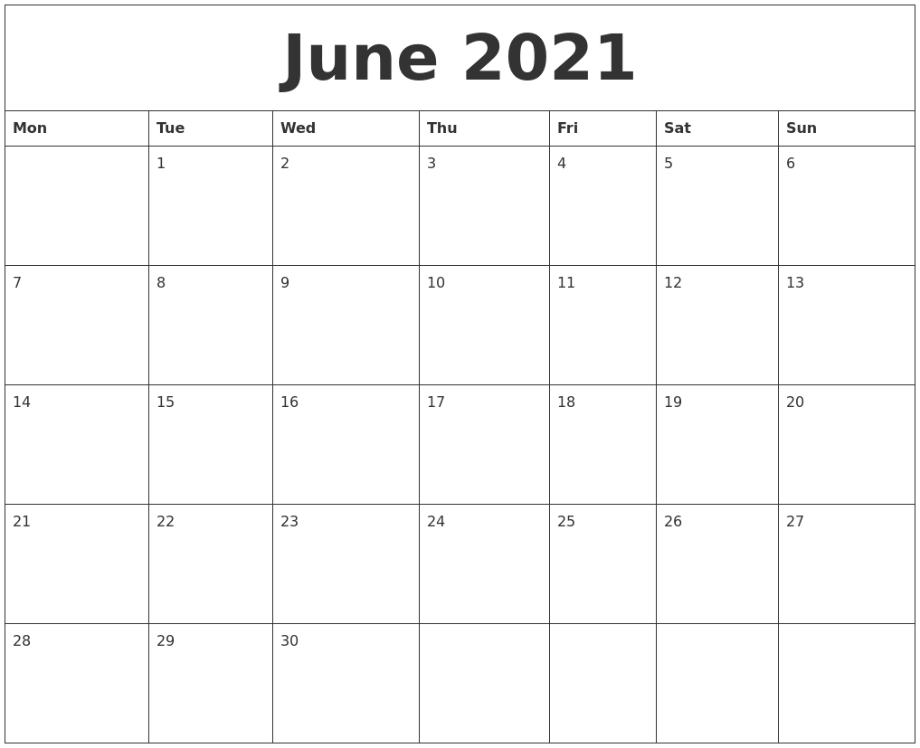 June 2021 Calendar