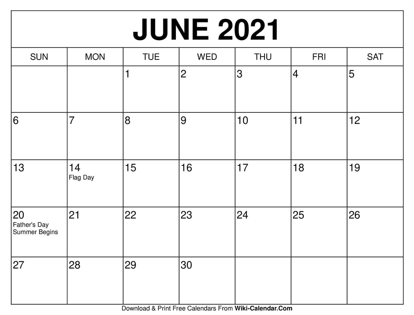 June 2021 Calendar In 2020 | Calendar Printables, 2020