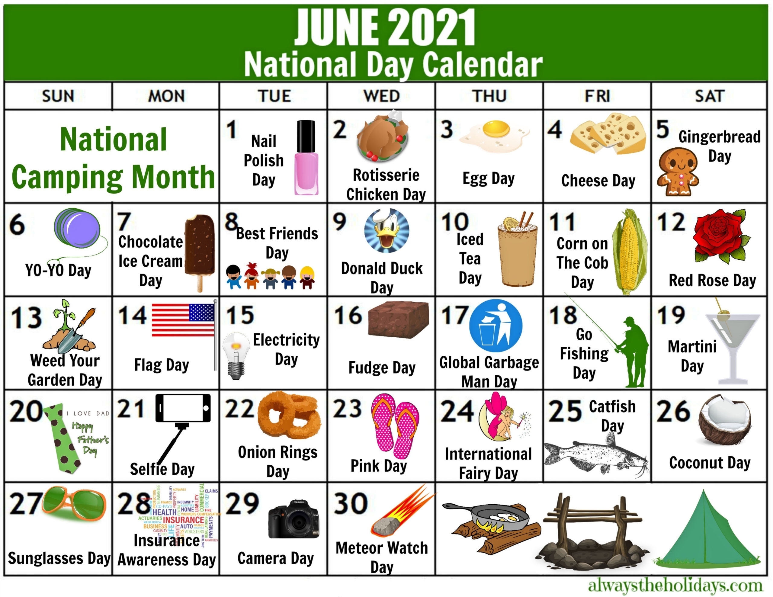June National Day Calendar Printable - Father&#039;S Day, Camping