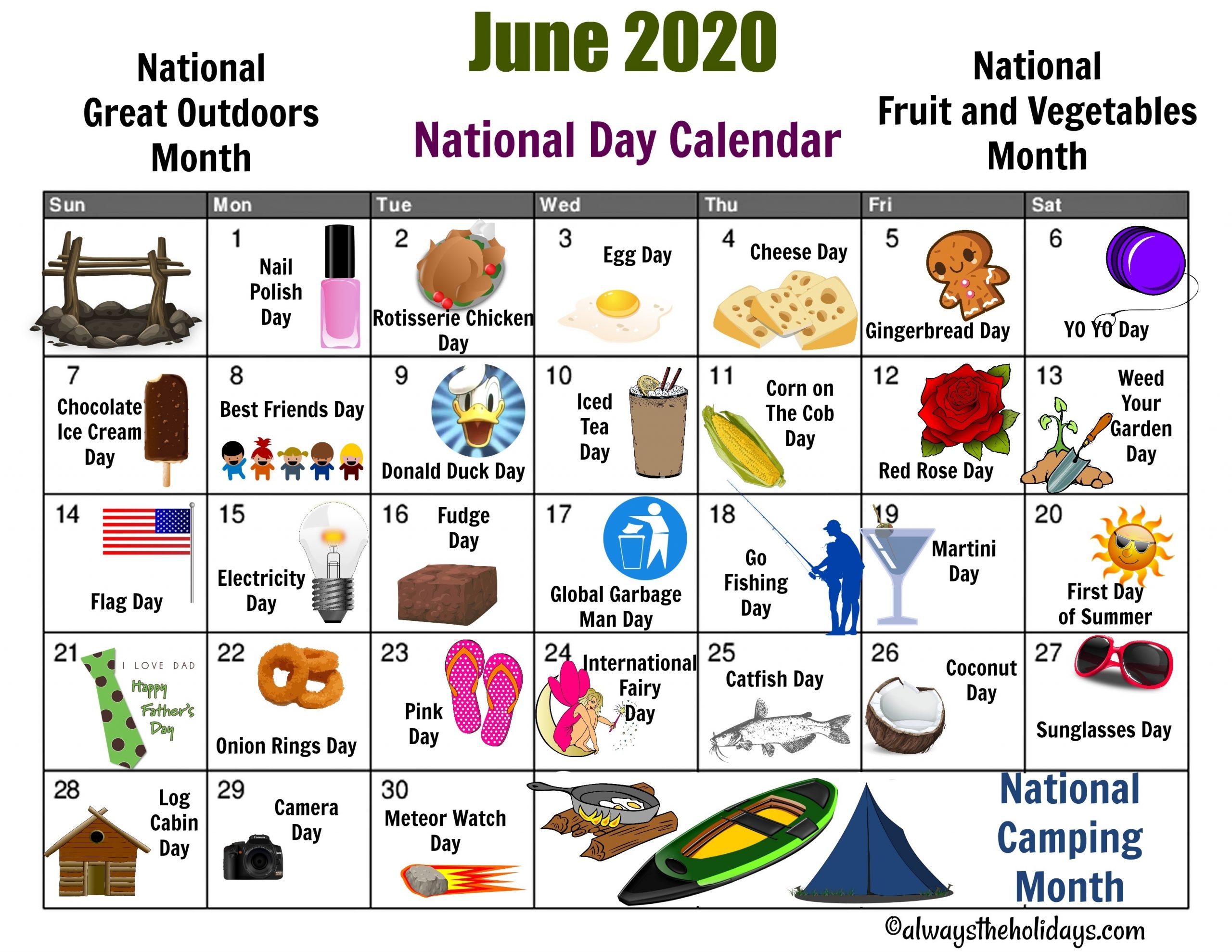 June National Day Calendar Printable - Father&#039;S Day, Camping with regard to 2020 Calendar Of Special Days