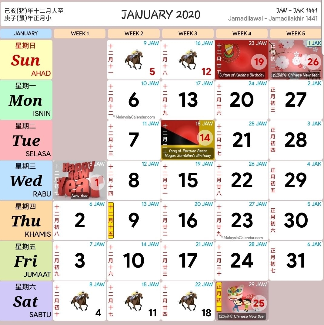 Kalendar Kuda Tahun 2020 Versi Pdf Dan Jpeg | Sekolah inside Calendar 2020 Free Printable Kuda