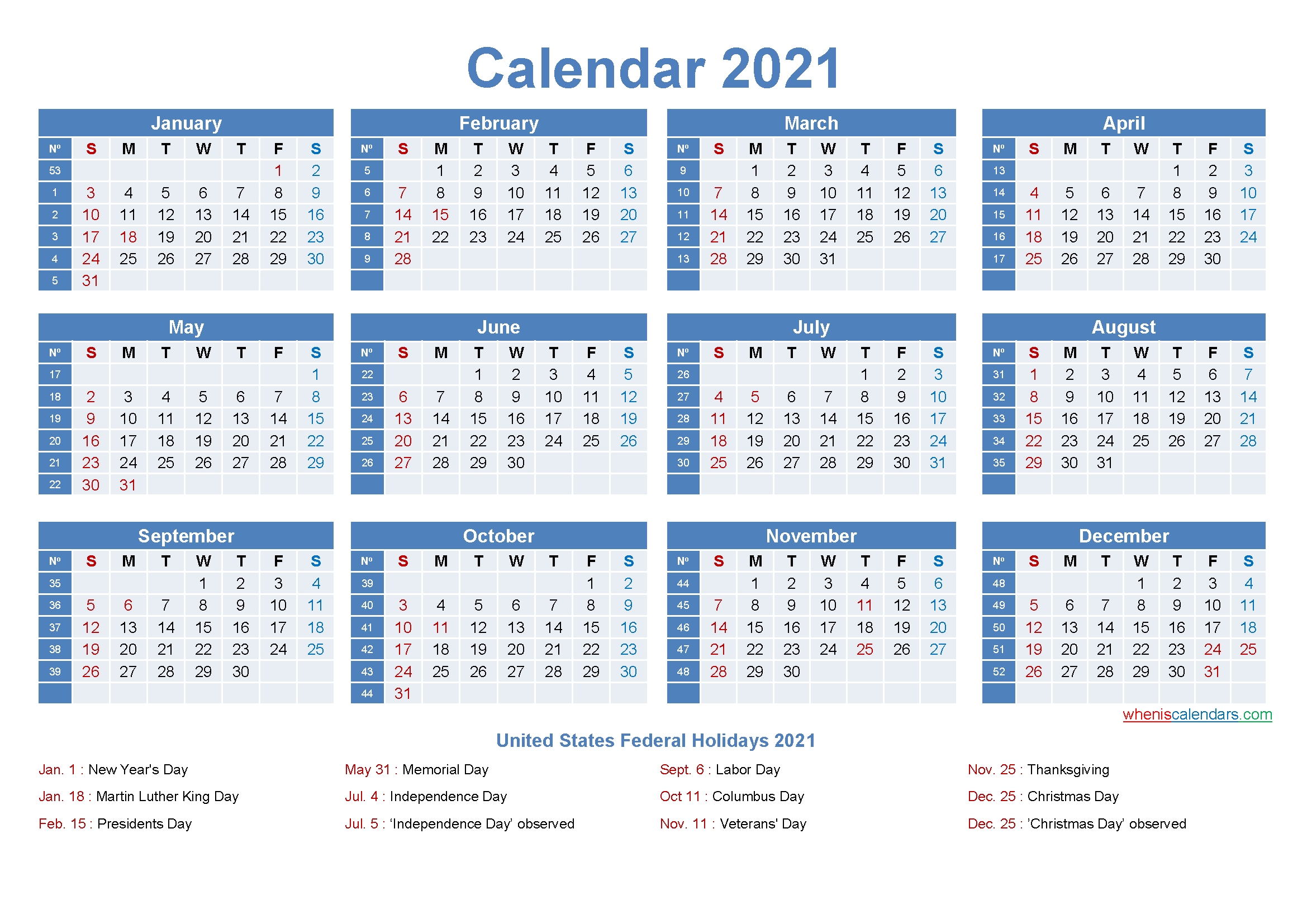 Large Desk Calendar 2021 With Holidays