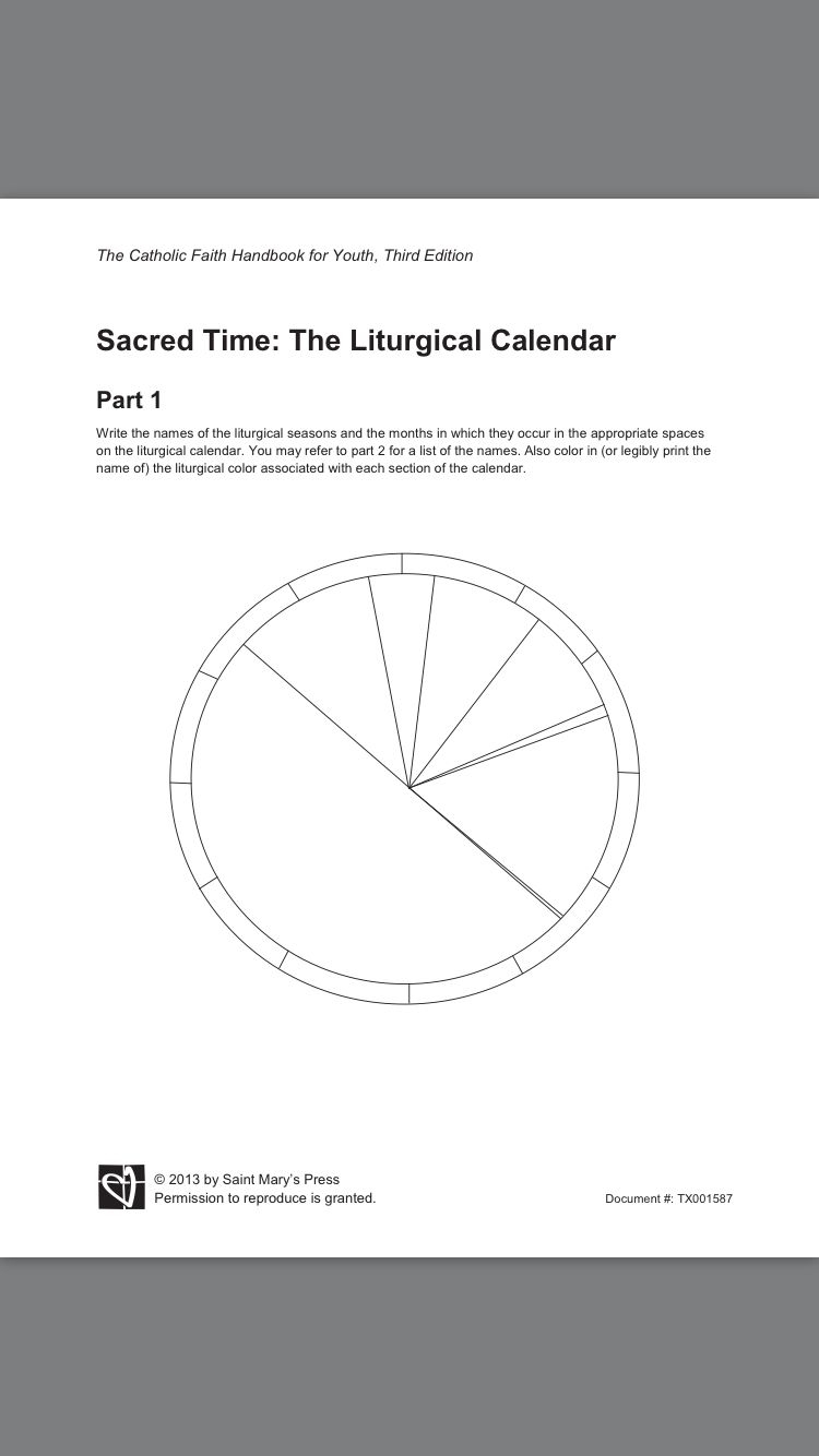 Free Liturgical Calendar Worksheets