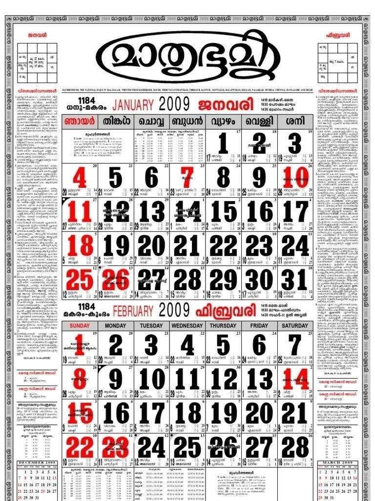 Malayalam Calendar 2019 February | Calendar Format Example