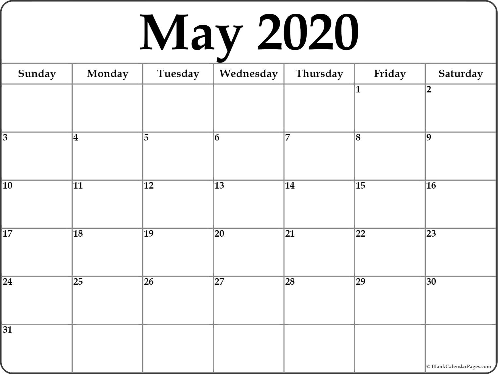 May 2020 Calendar | Free Printable Monthly Calendars throughout Blank Calendar 2020 Printable Monthly