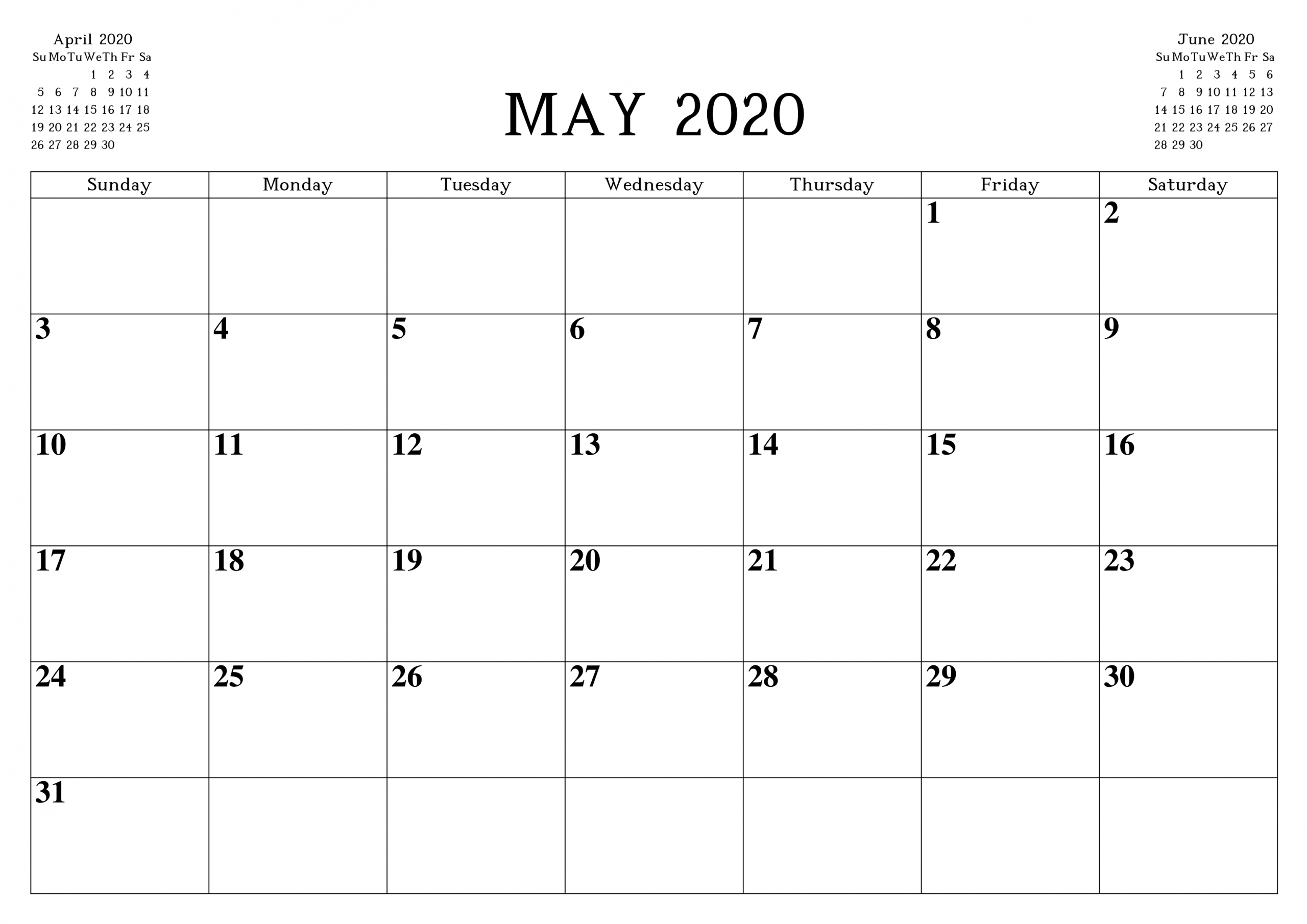 May 2020 Calendar Printable Word Pdf Waterproof - Free