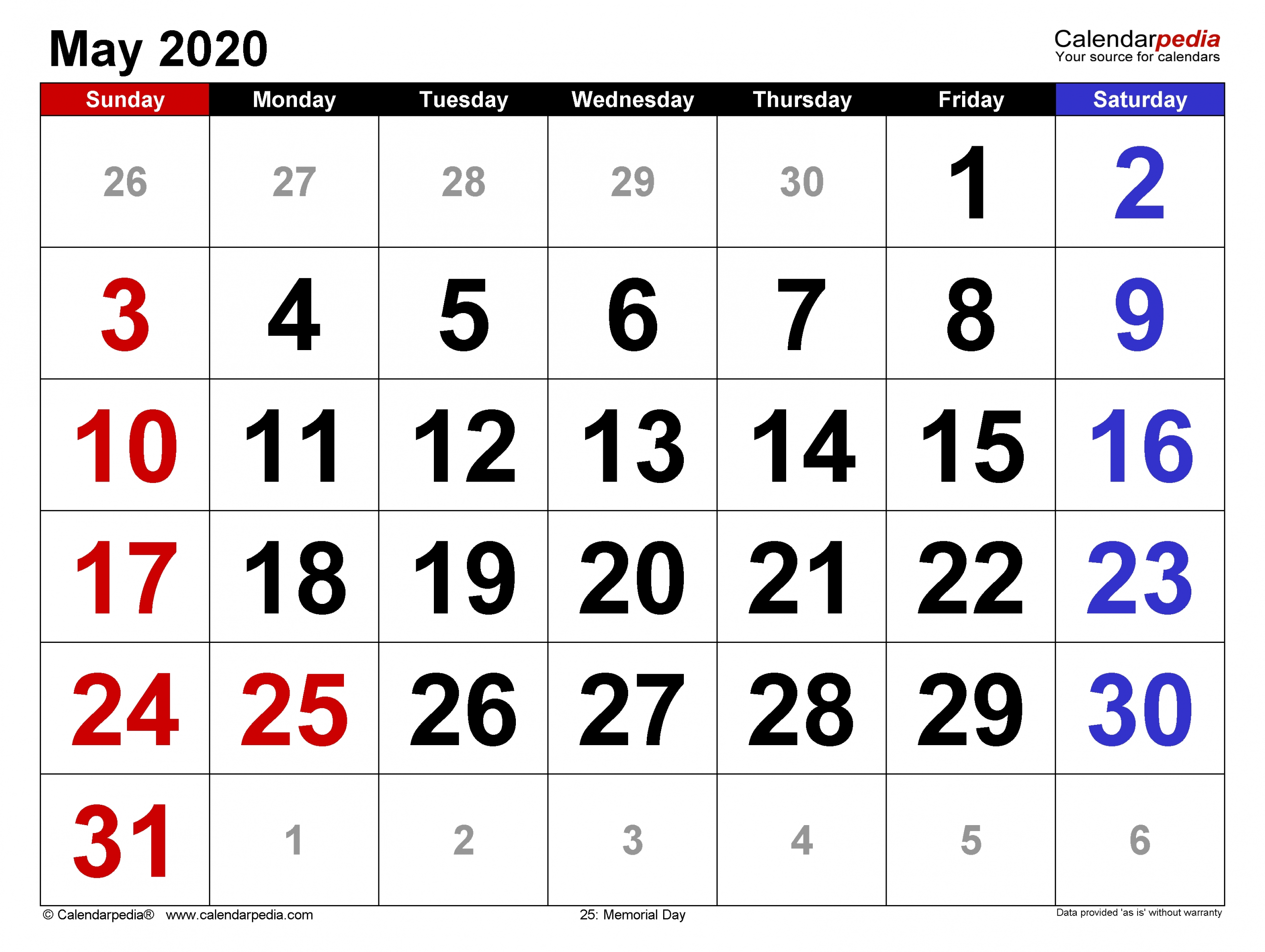 May 2020 Calendar | Templates For Word, Excel And Pdf