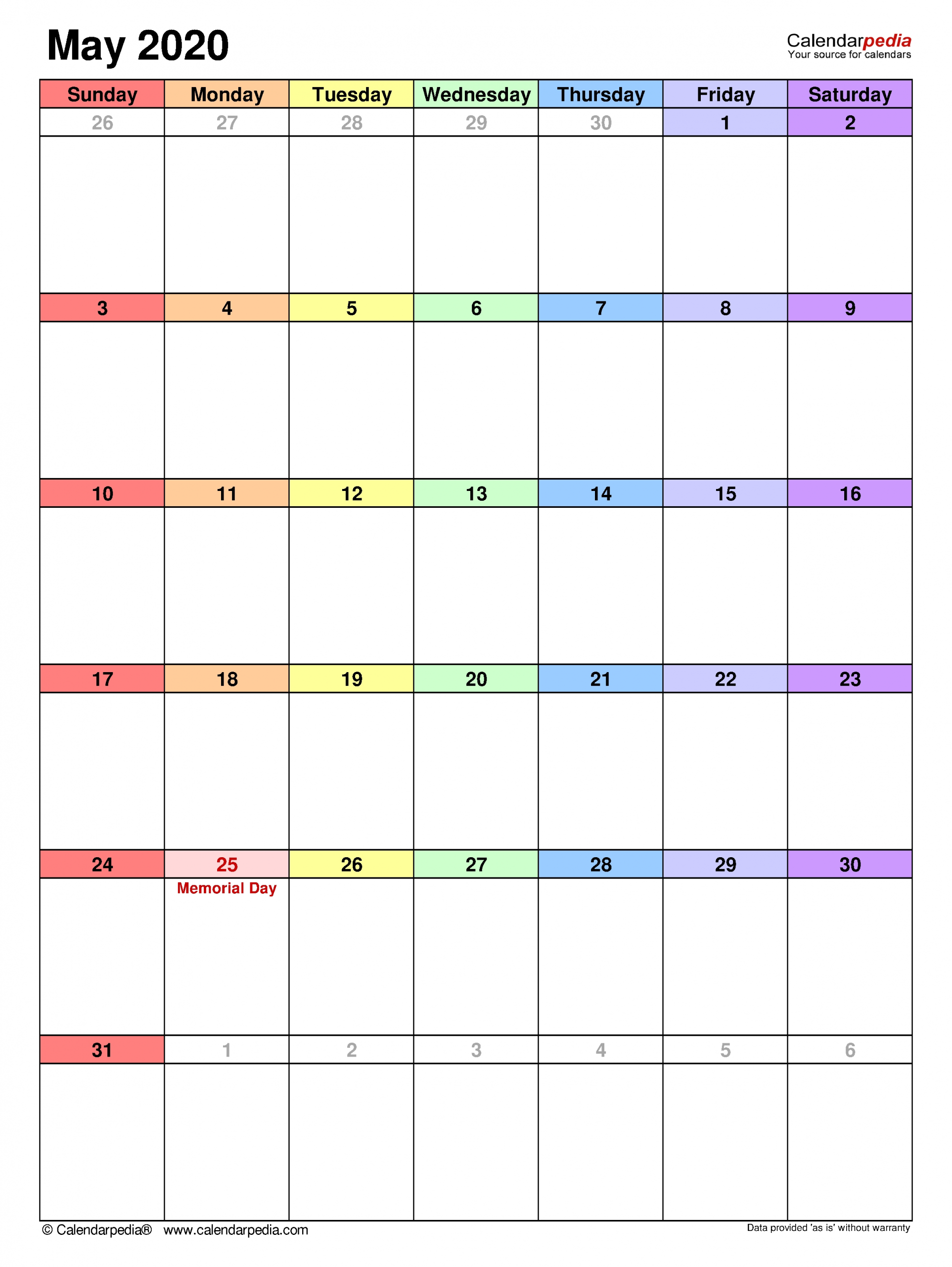 May 2020 Calendar | Templates For Word, Excel And Pdf