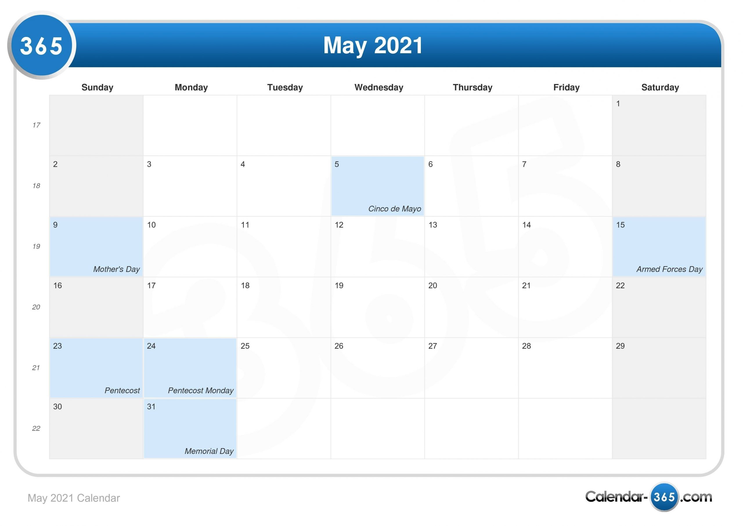 May 2021 Calendar