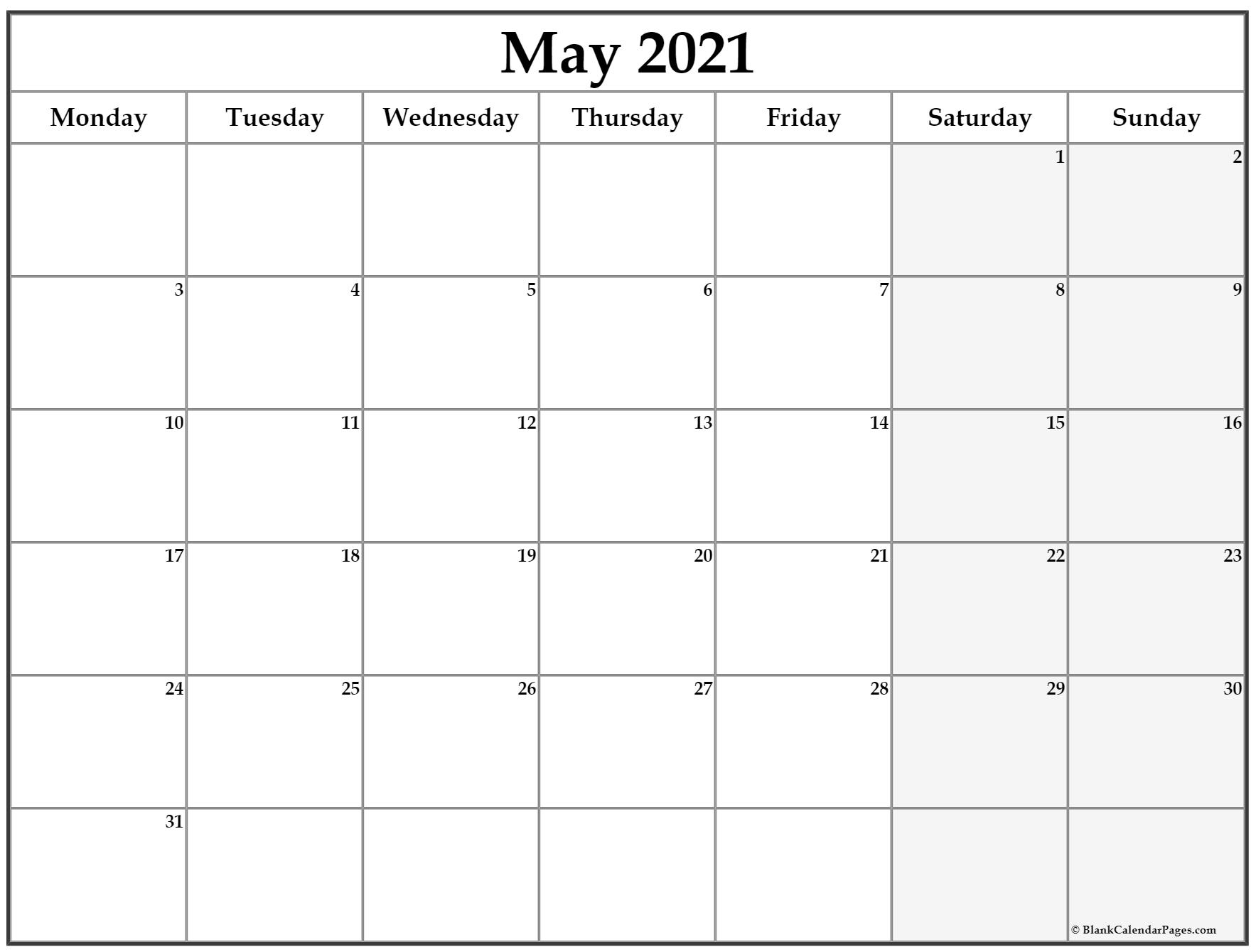 May 2021 Monday Calendar | Monday To Sunday
