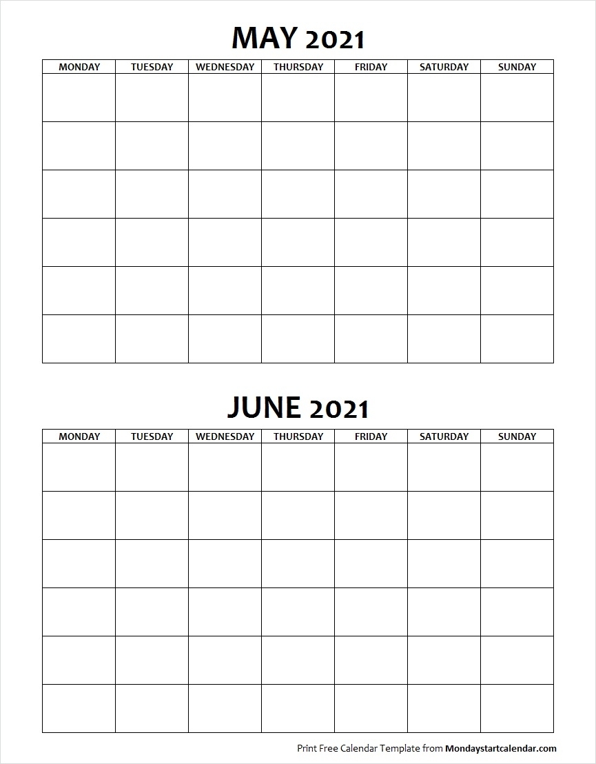 May And June 2021 Calendar Blank Printable Archives - Monday