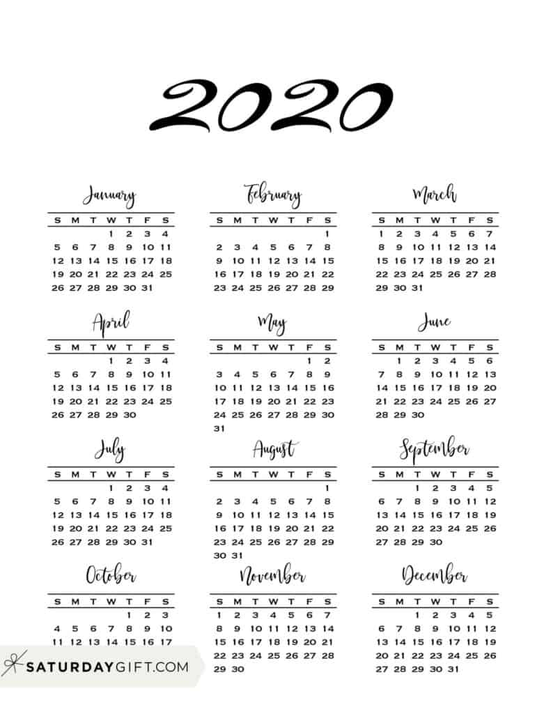 Minimal One Page Calendar For 2020 &amp; 2021 {Free Printables} with regard to 2020 Calendar At A Glance Printable
