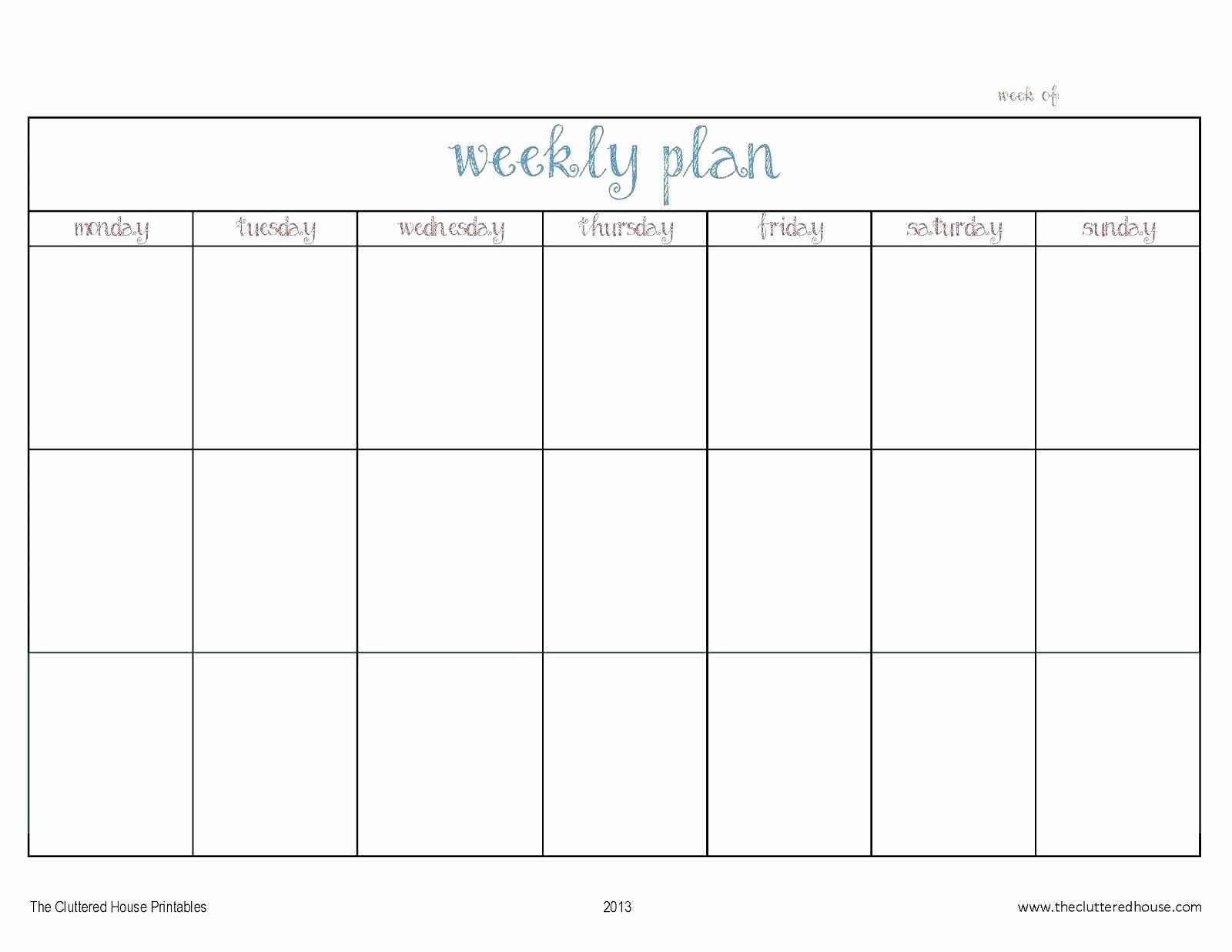 Monday Through Friday Schedule Template Unique Week Calendar