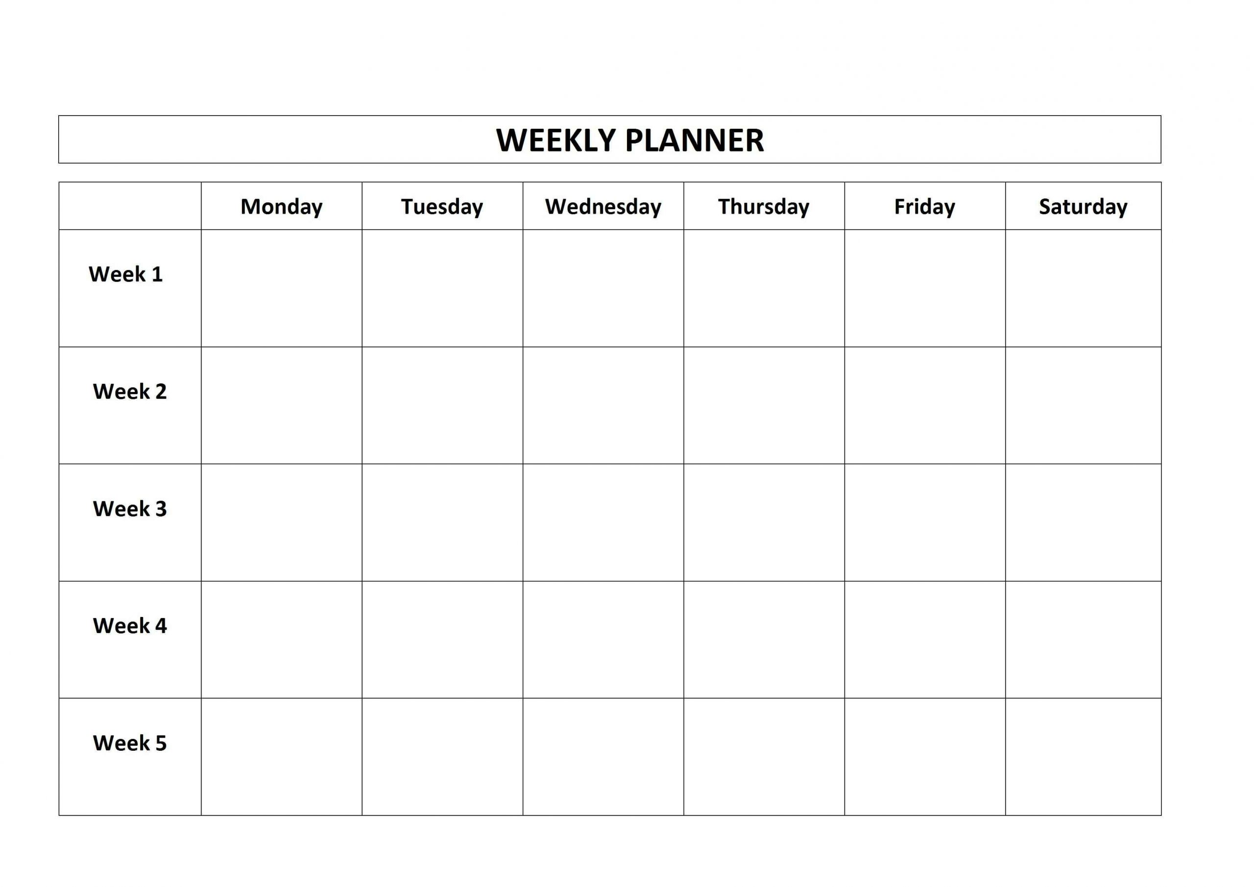 Monday To Friday Planner Template | Calendar For Planning