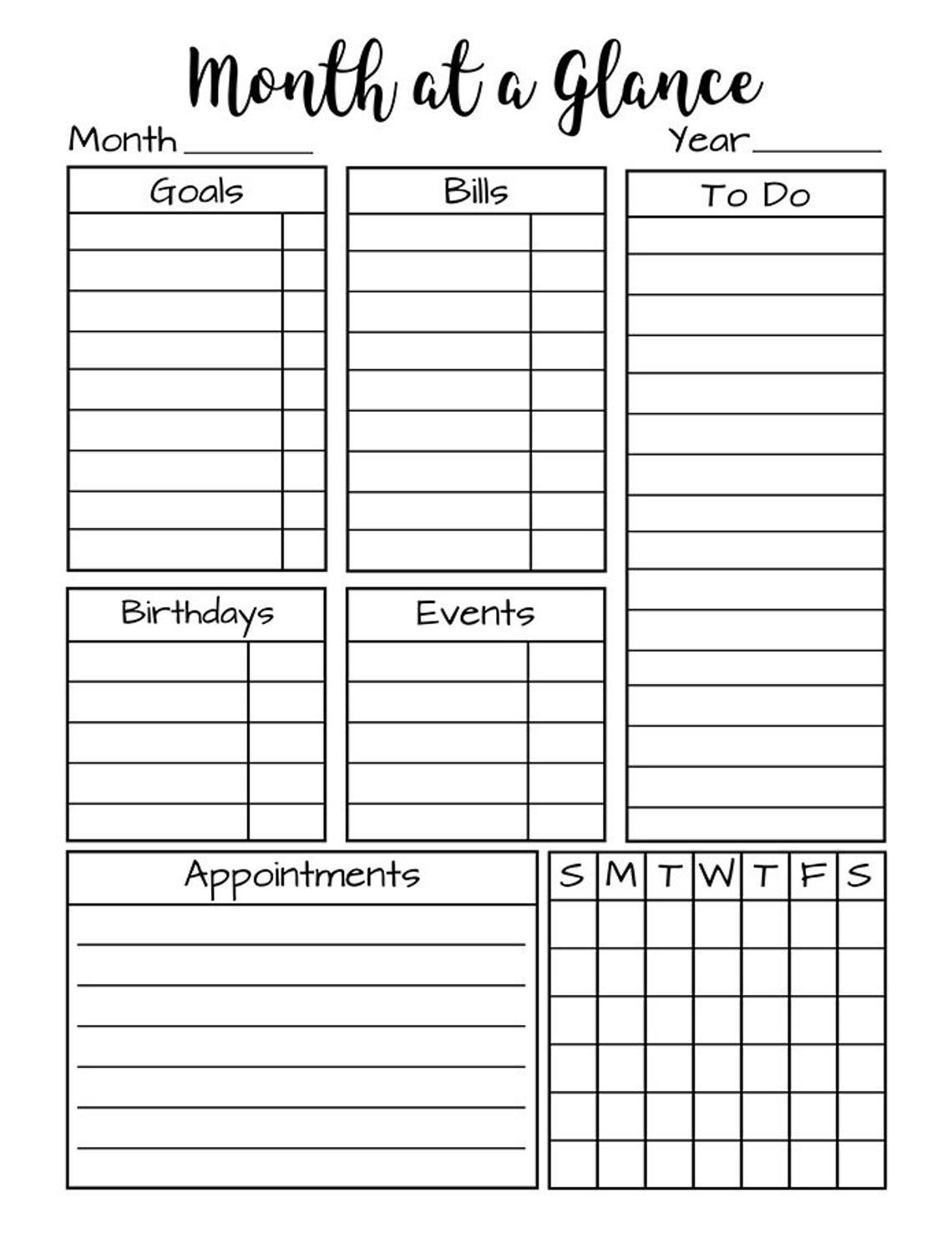 Month At A Glance Printable + Day At A Glance Bullet Journal