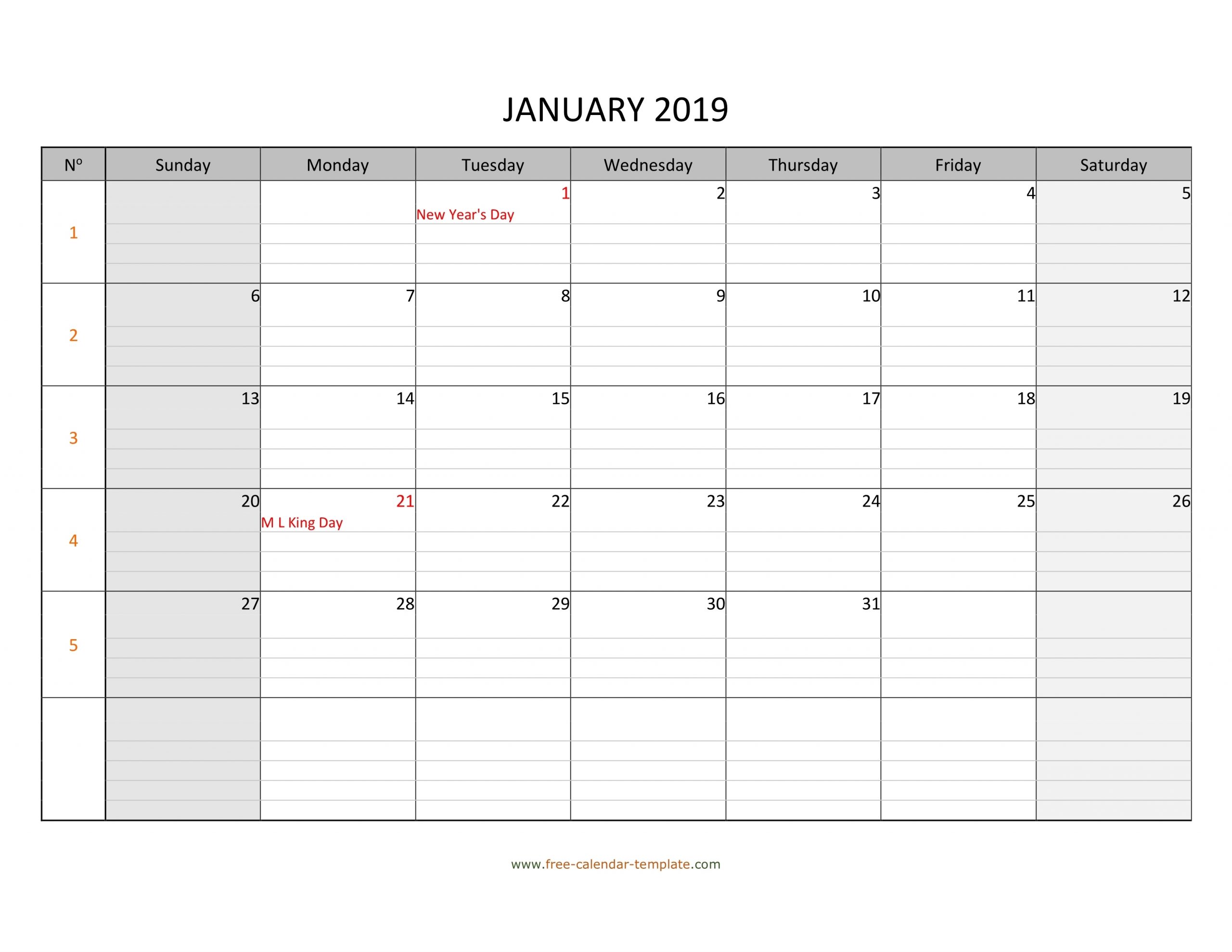 Monthly 2019 Calendar Free Printable With Grid Lines pertaining to Monday Start Calendars With Lines