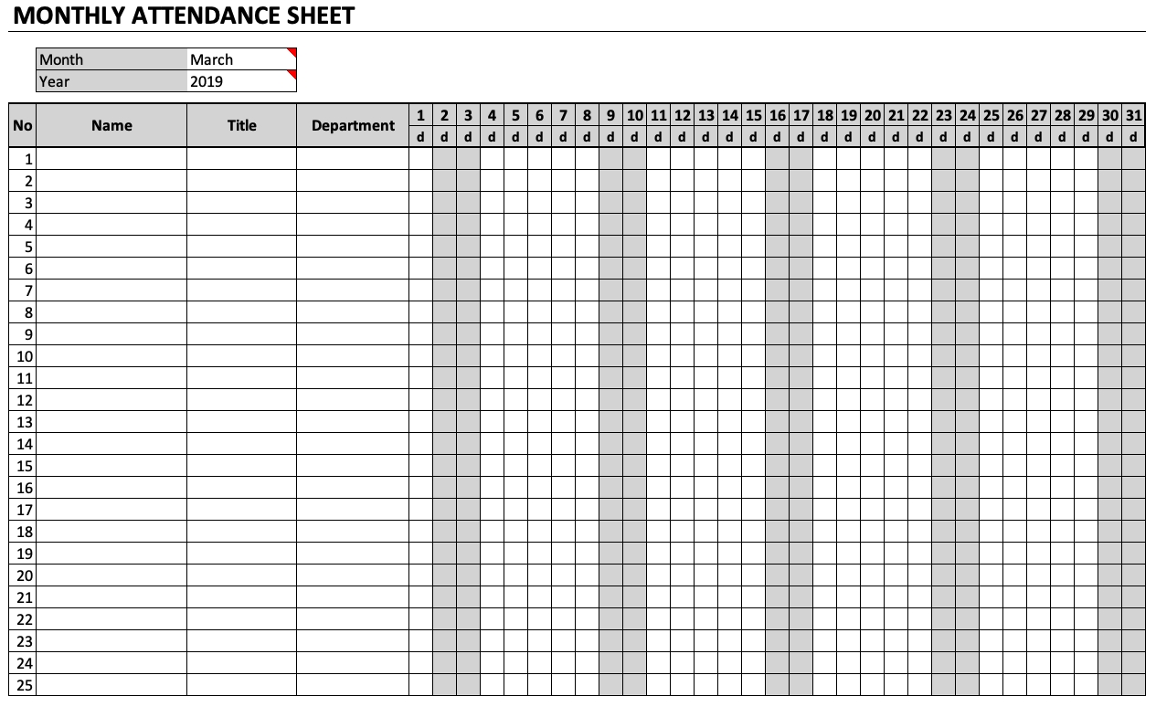 Monthly Attendance Sheet Chart | Attendance Sheet with Free Printableemployee Attendance Calendars 2020