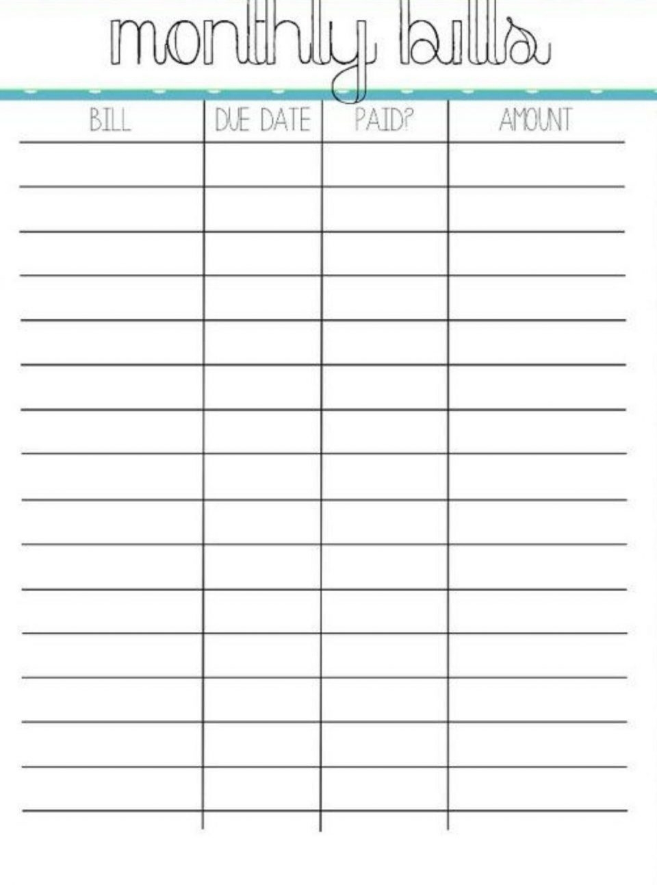 Monthly Bill Sample With Free Printable Organizer Template