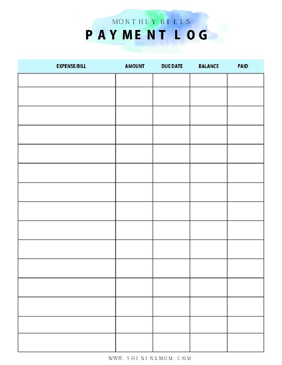 Printable Monthly Bill Template