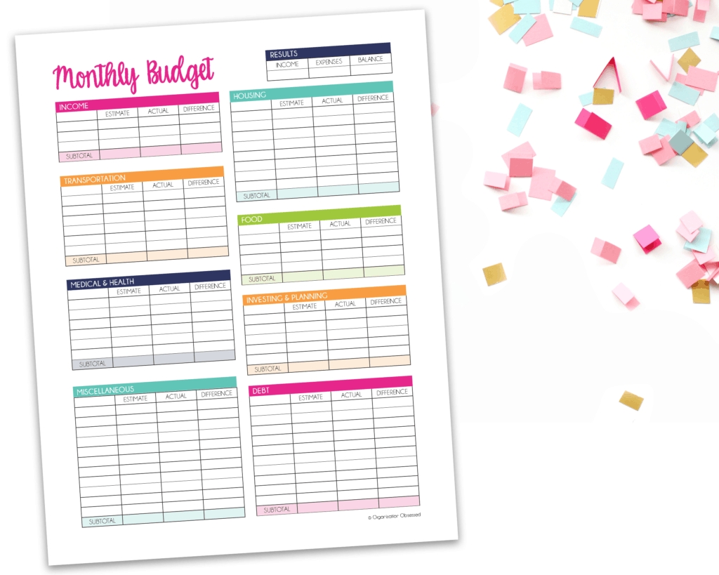 Monthly Budget Template Free Printable - Organization Obsessed