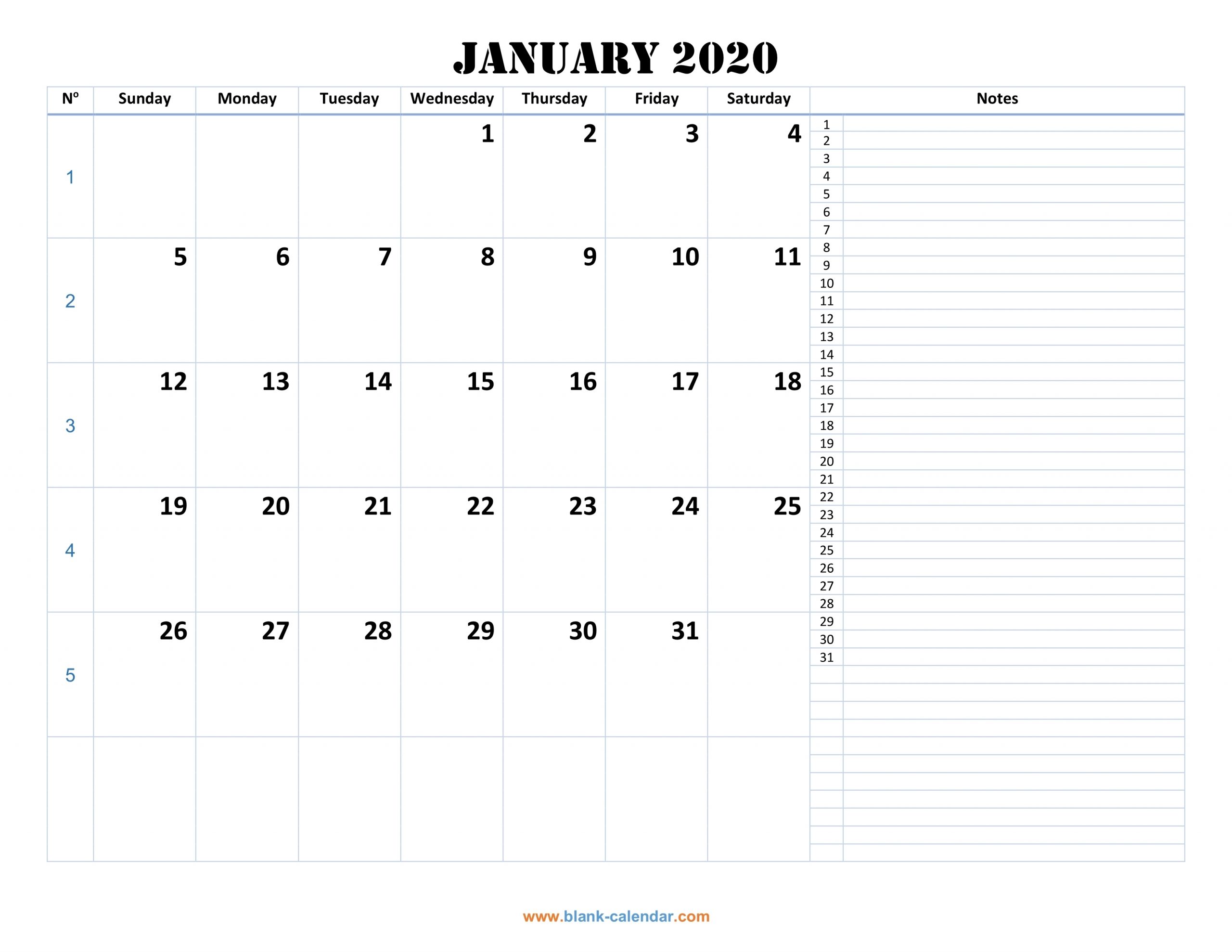 Monthly Calendar 2020 | Free Download, Editable And Printable with regard to Printable Chalander With Space To Right For 2020