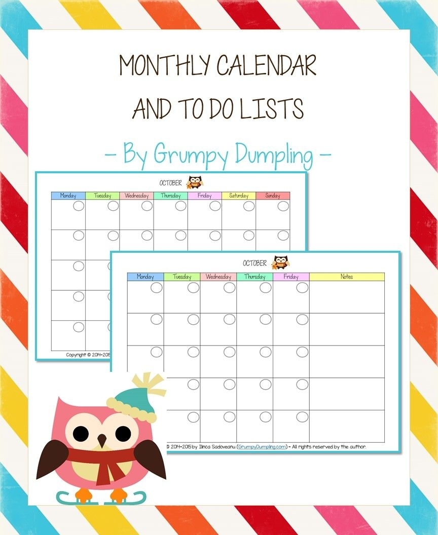 Monthly Calendar And To Do Lists | Calendar, Free Printable