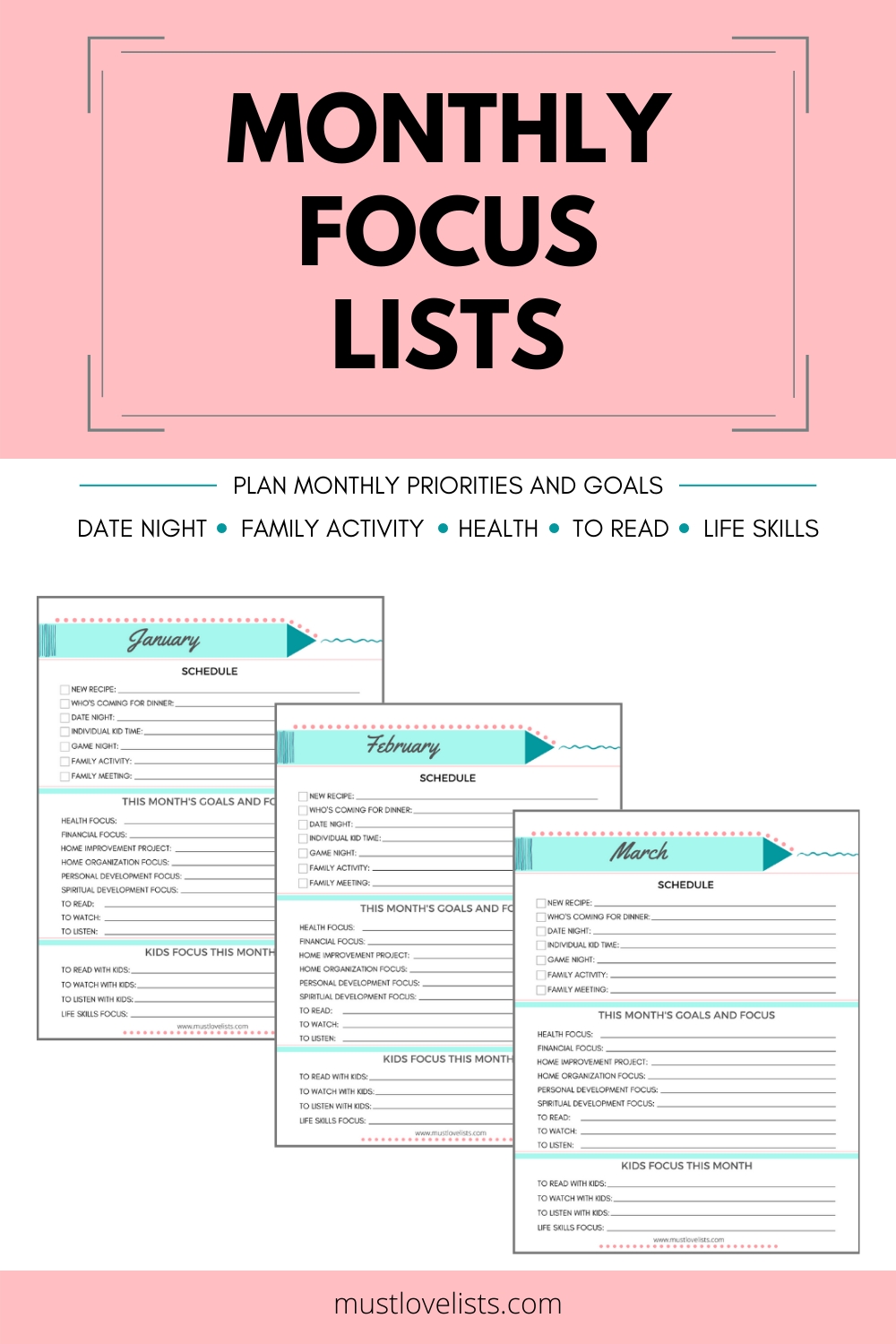 Monthly Focus Lists Goal List Monthly Schedule Monthly