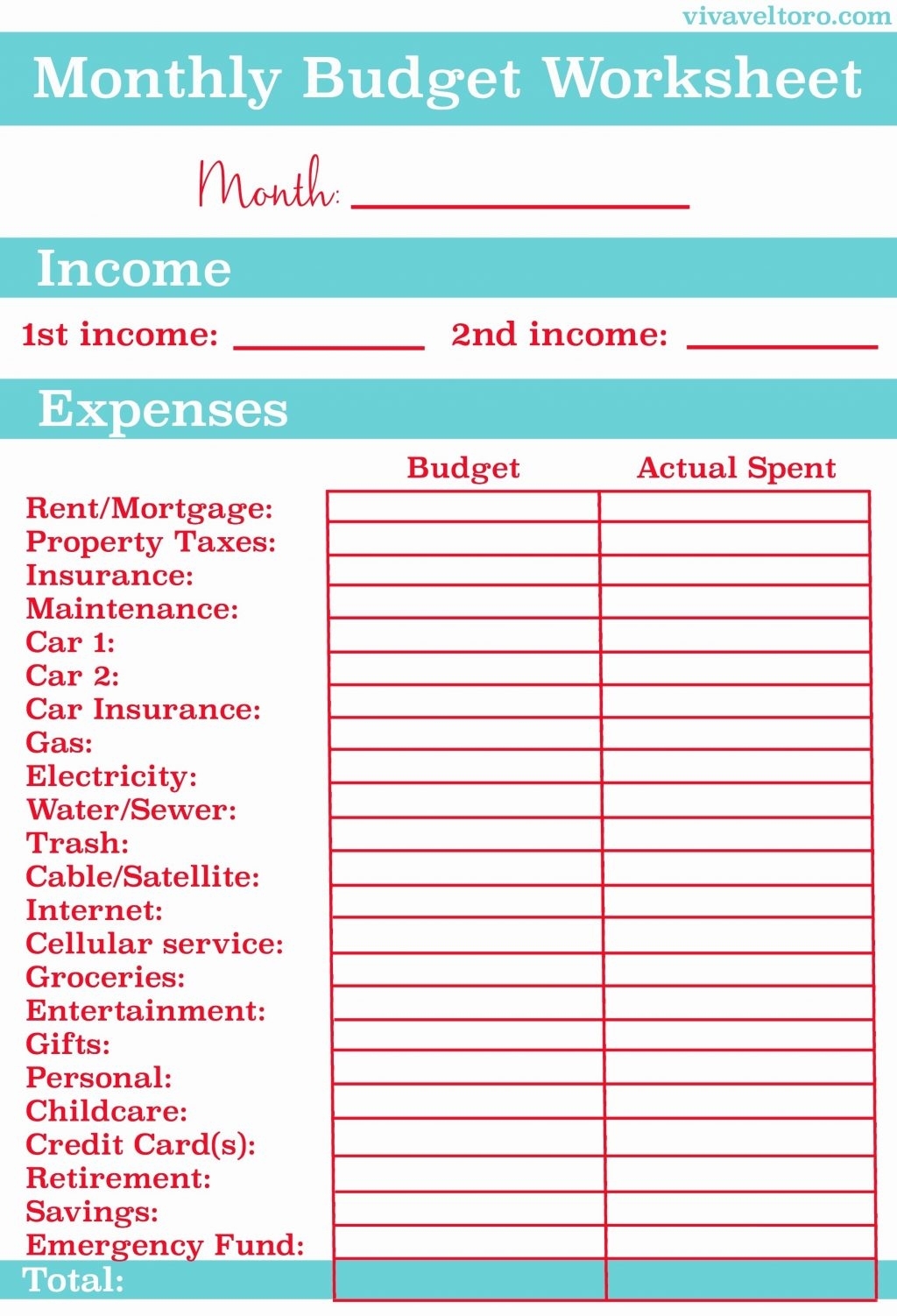 Monthly Household Budget Template Free Printable Finance with regard to Free Template For Bills Due Monthly
