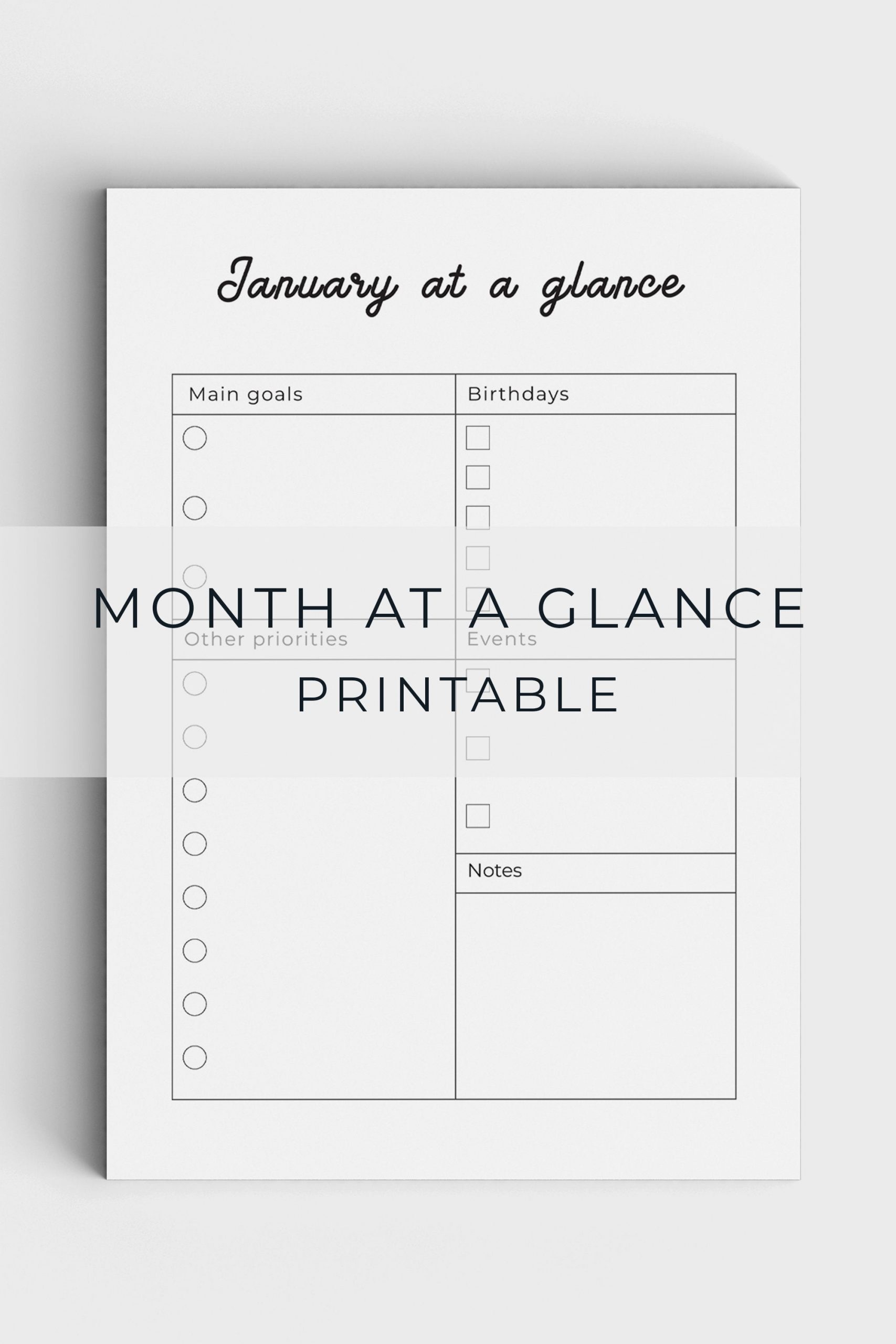 Monthly Planner Printable, Month At A Glance, Printable