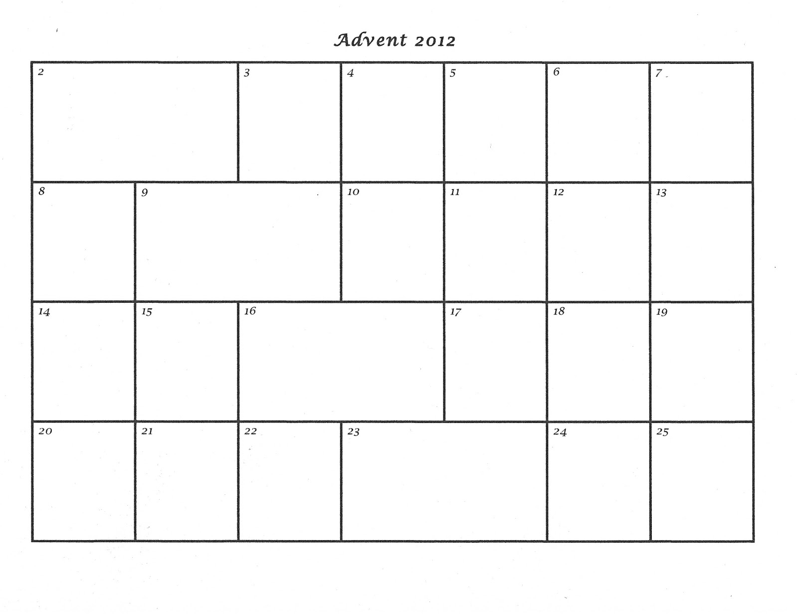 Mostly Markers: Advent Calendar Template 2012