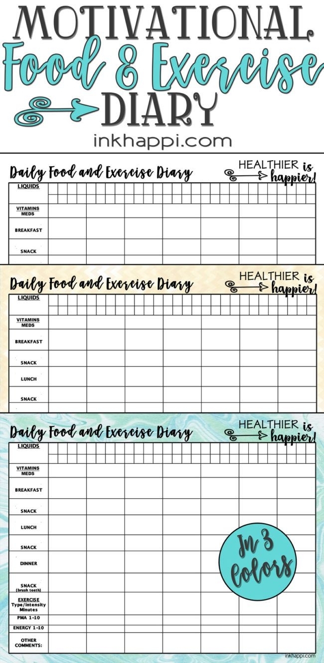 Motivational Food And Exercise Diary. Free Printable