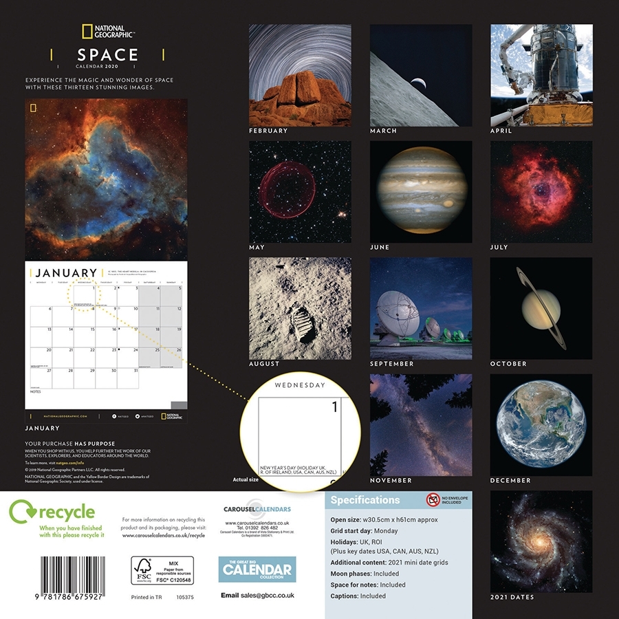 National Geographic &#039;Space&#039; 2020 Wall Calendar - National