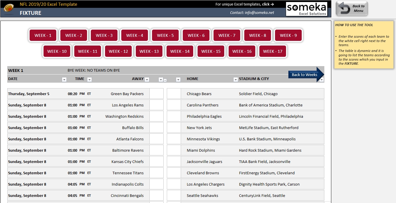 Nfl 2020-2021 Excel Template | Track Nfl Schedule In Excel! within Nfl Schedule 2019 2020 Excel