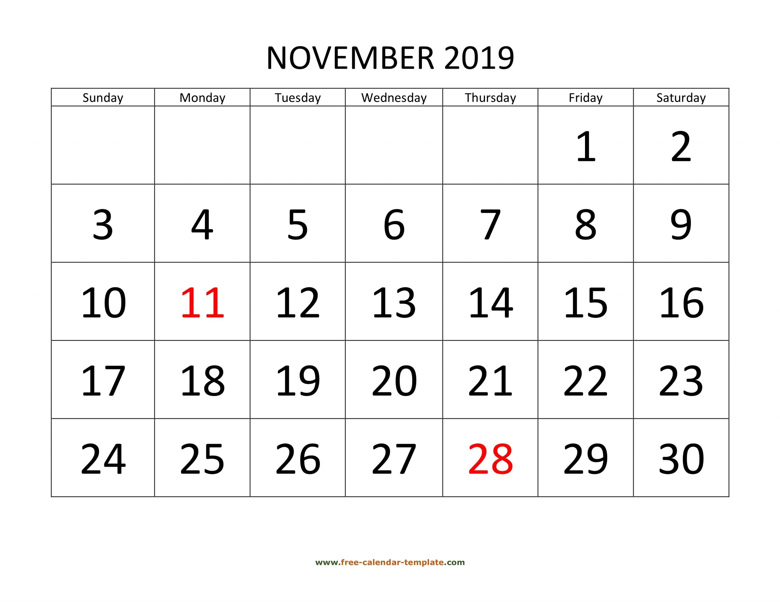 November 2019 Free Calendar Tempplate | Free-Calendar throughout Fill In Calendar 2019 Pdf