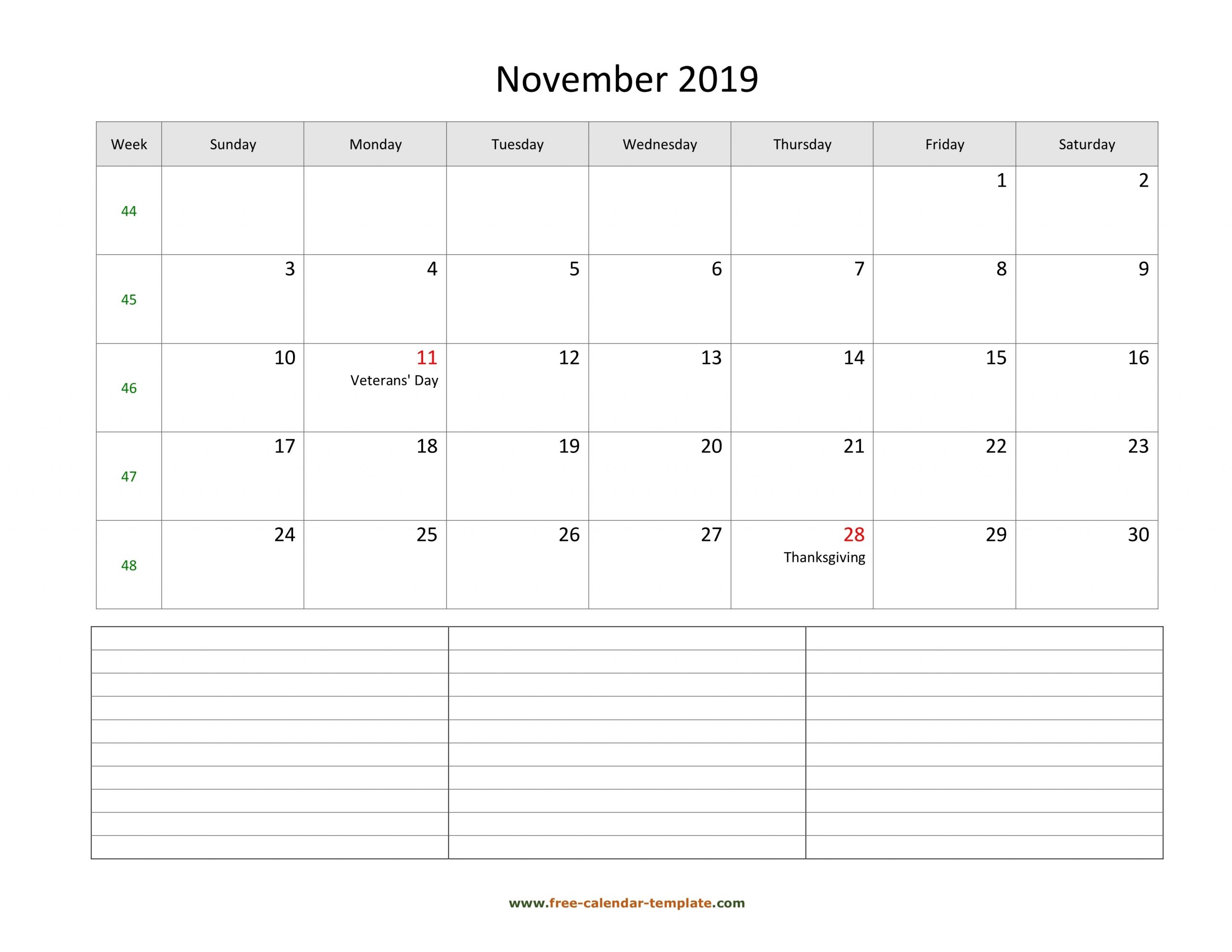 November 2019 Free Calendar Tempplate | Free-Calendar with Free 2019 Calendar With Space To Write