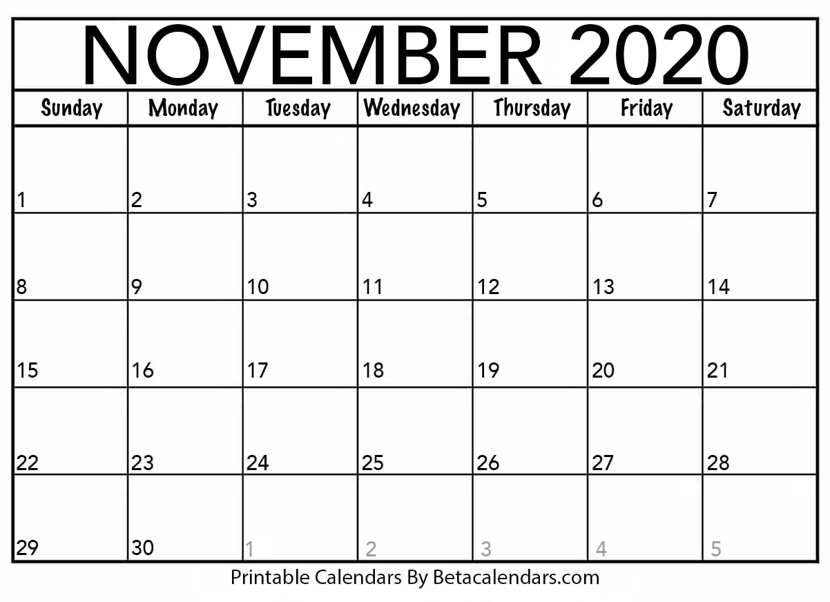 November 2020 Calendar | Blank Printable Monthly Calendars