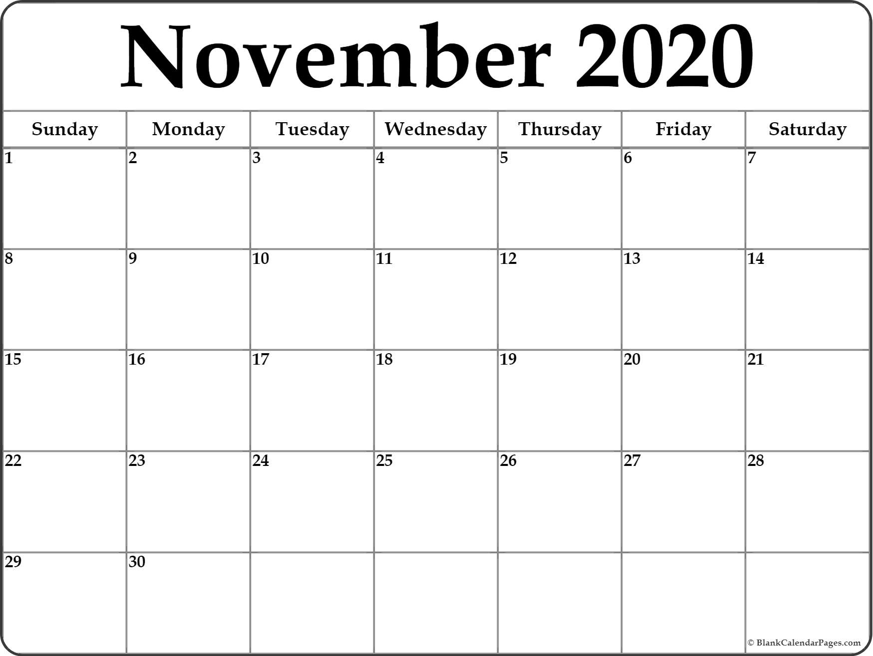 November 2020 Calendar | Free Printable Monthly Calendars