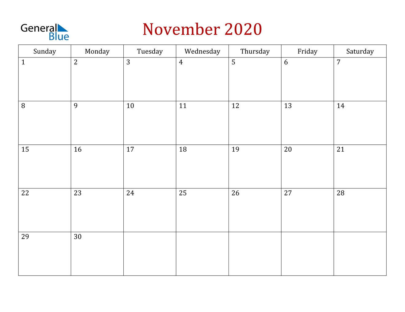 November 2020 Calendar - Pdf Word Excel