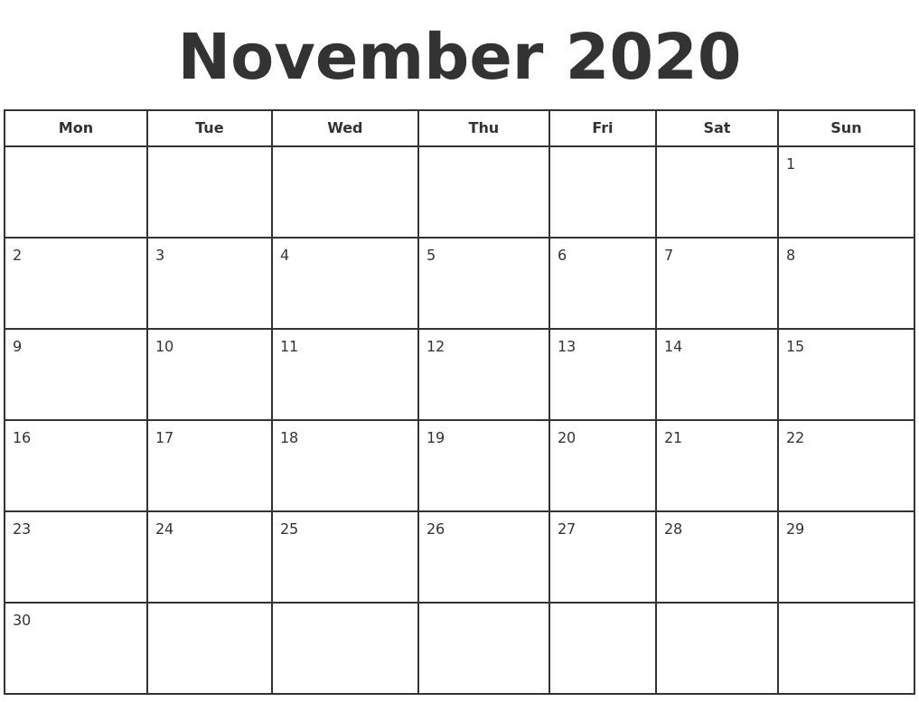 November 2020 Print A Calendar 2020 Calendar Style 3 Free