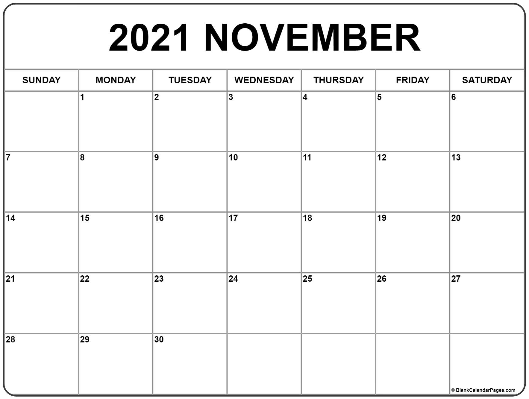 Printable Calendar Nov 2021